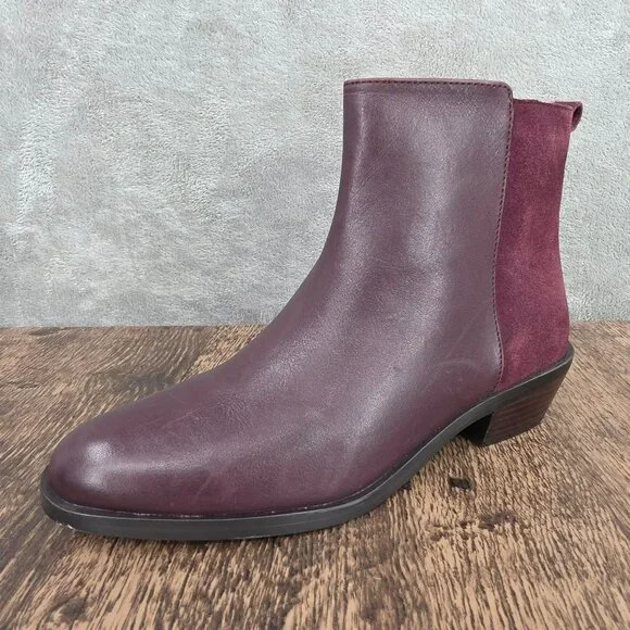 Coach Carmen Booties 6 Wine Red Suede Leather 2 Tone Designer Ankle Zip Classic